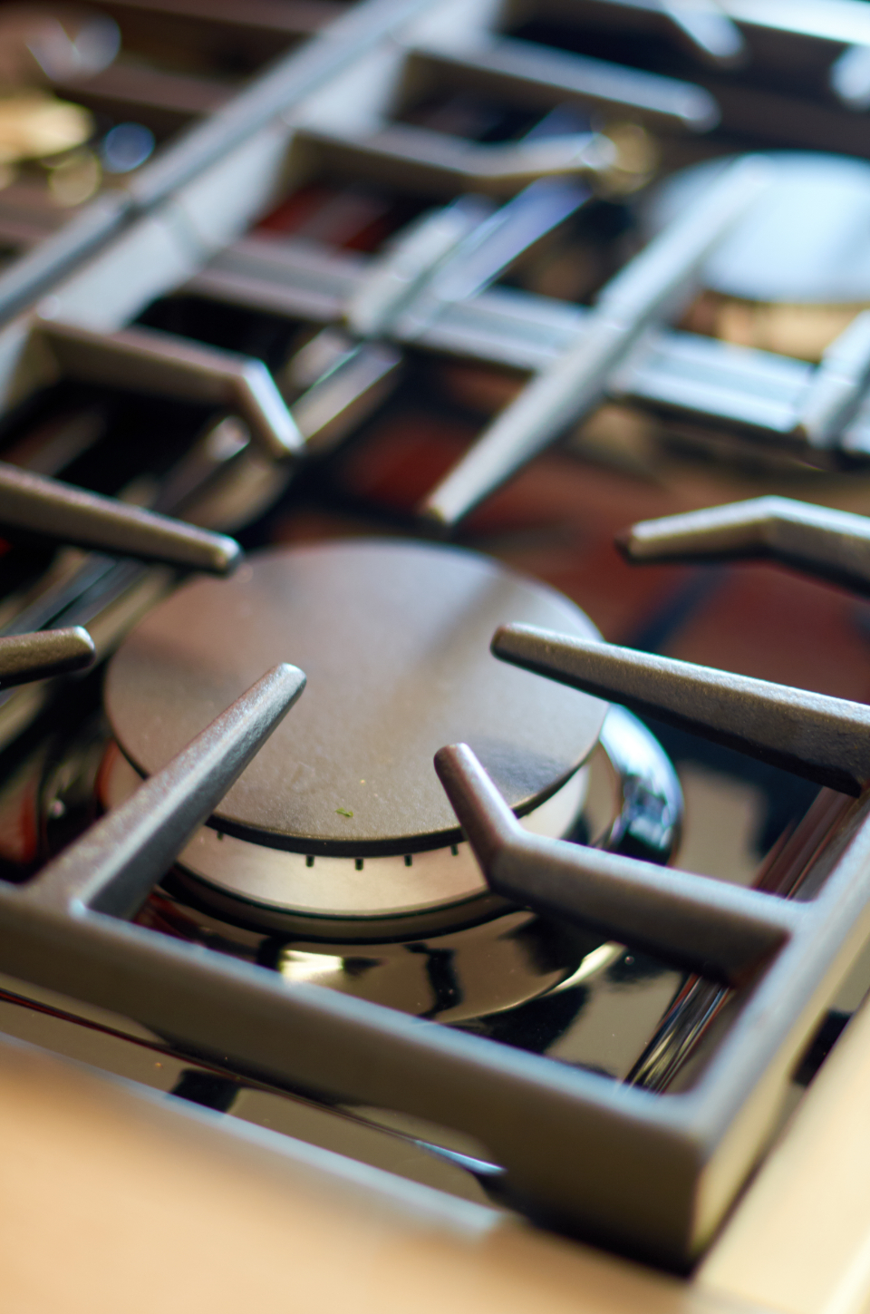 Close-up of gas cooktop burner grates